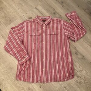 Eddie Bauer Red Striped Chambray Shirt Cotton XL